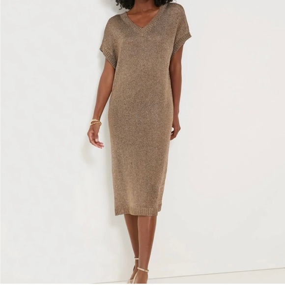 Tuckernuck Bronze Metallic Knit Indie Midi Dress-Brown-Women’s M-Party-Cocktail - Picture 1 of 16
